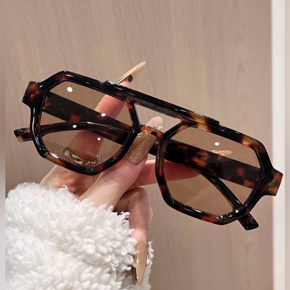 Unisex Vintage Trendy Tortoise Pattern Aviator Sunglasses, Retro Outdoor